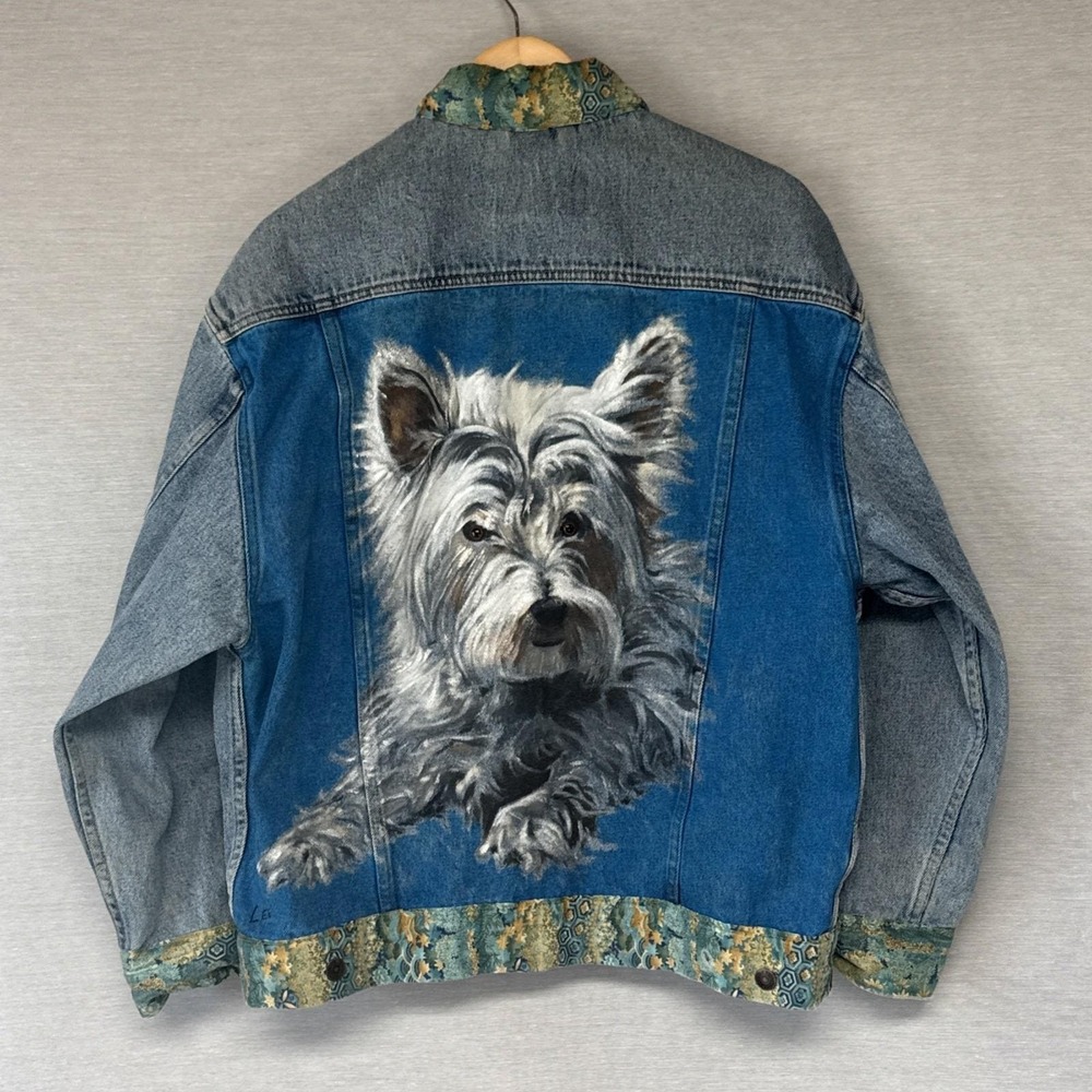 Hand Painted  Denim Dog Jacket - Yorkshire Terrier - Women's Medium Eddie Bauer